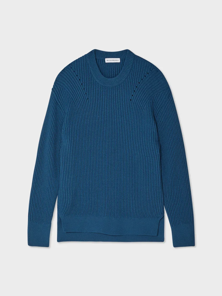 White   Warren - Core Spun Cotton Ribbed Crewneck in Gem Blue