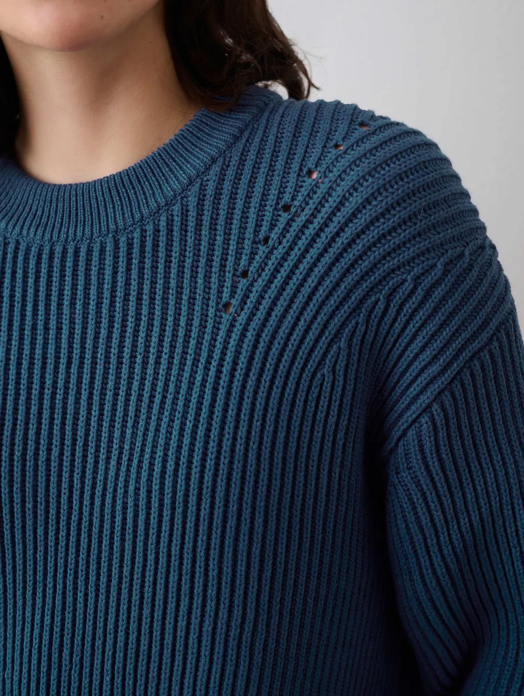 White   Warren - Core Spun Cotton Ribbed Crewneck in Gem Blue