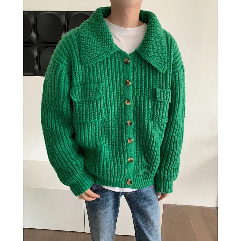 Wiaofellas -  Winter Thick Cardigan Sweater Men Warm Fashion Short Sweater Coat Men Korean Loose Lapel Sweater Cardigan Mens Jumper Clothes