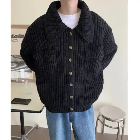 Wiaofellas -  Winter Thick Cardigan Sweater Men Warm Fashion Short Sweater Coat Men Korean Loose Lapel Sweater Cardigan Mens Jumper Clothes