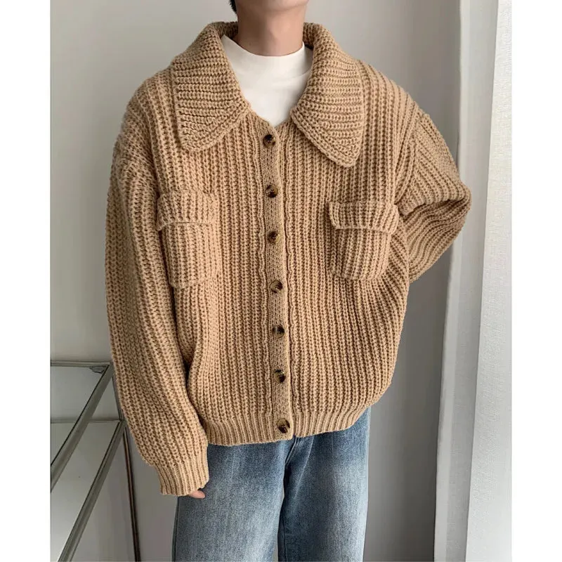 Wiaofellas -  Winter Thick Cardigan Sweater Men Warm Fashion Short Sweater Coat Men Korean Loose Lapel Sweater Cardigan Mens Jumper Clothes