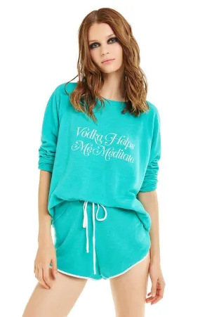 WILD FOX - Sommers Sweater "Vodka Helps Me Meditate" in Emerald Green