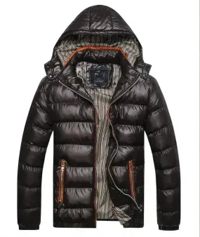 Winter leather Puffer coat for men Hooded padded Winter jacket for men