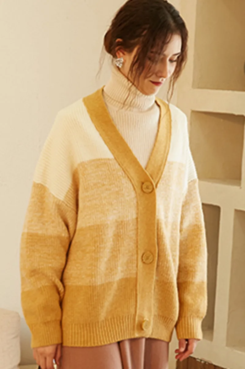 Women Cute Knit Striped Cardigan Sweater