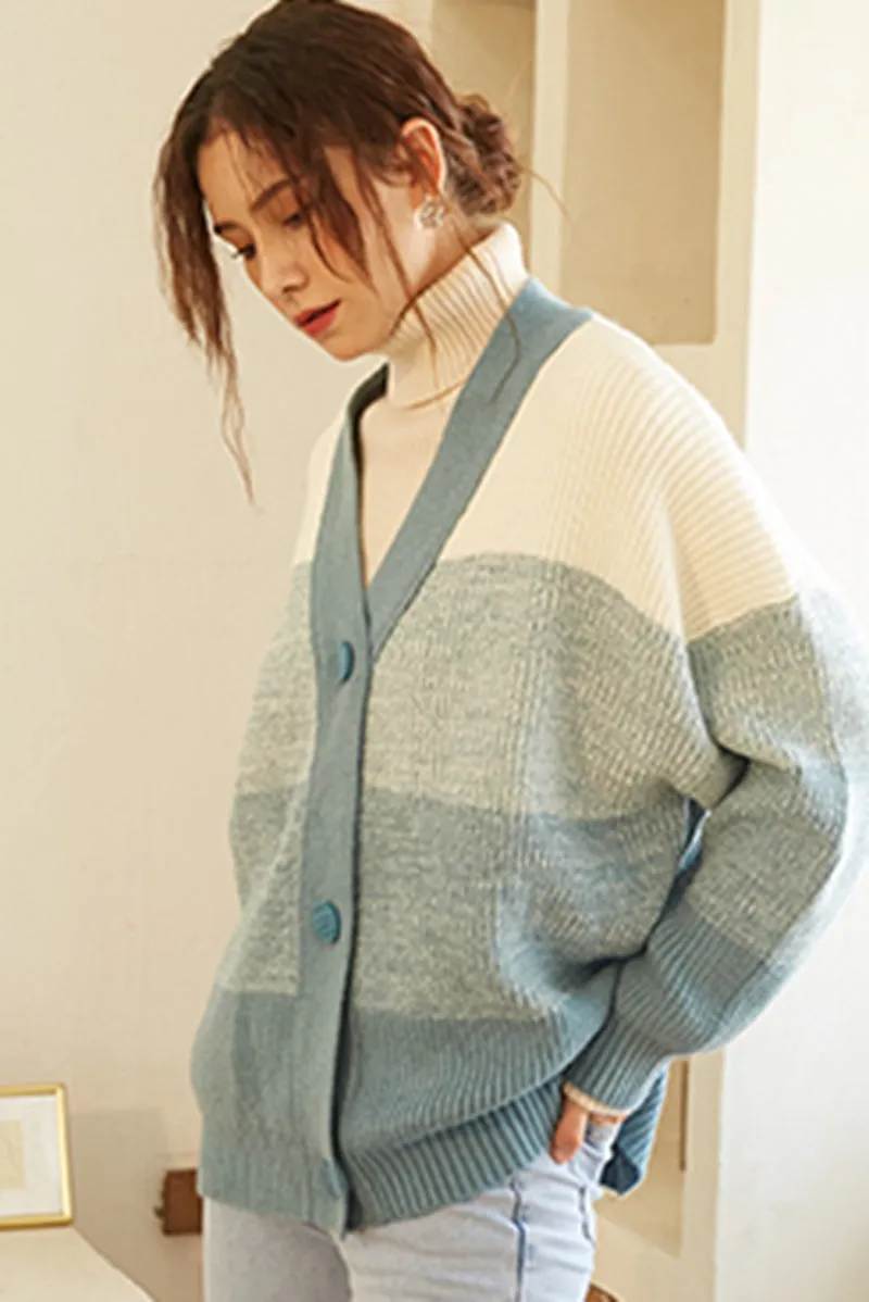 Women Cute Knit Striped Cardigan Sweater