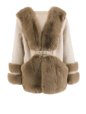 Women's Beige Cozy Luxury Faux Shearling Coat