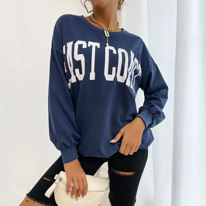 Womens Long Sleeve Letter Graphic Sweater Women