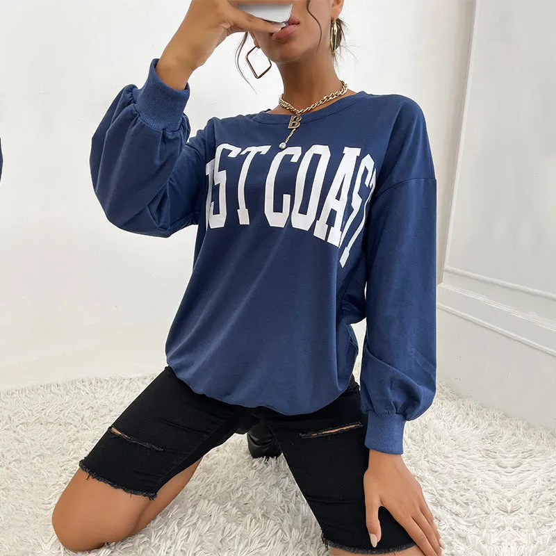 Womens Long Sleeve Letter Graphic Sweater Women