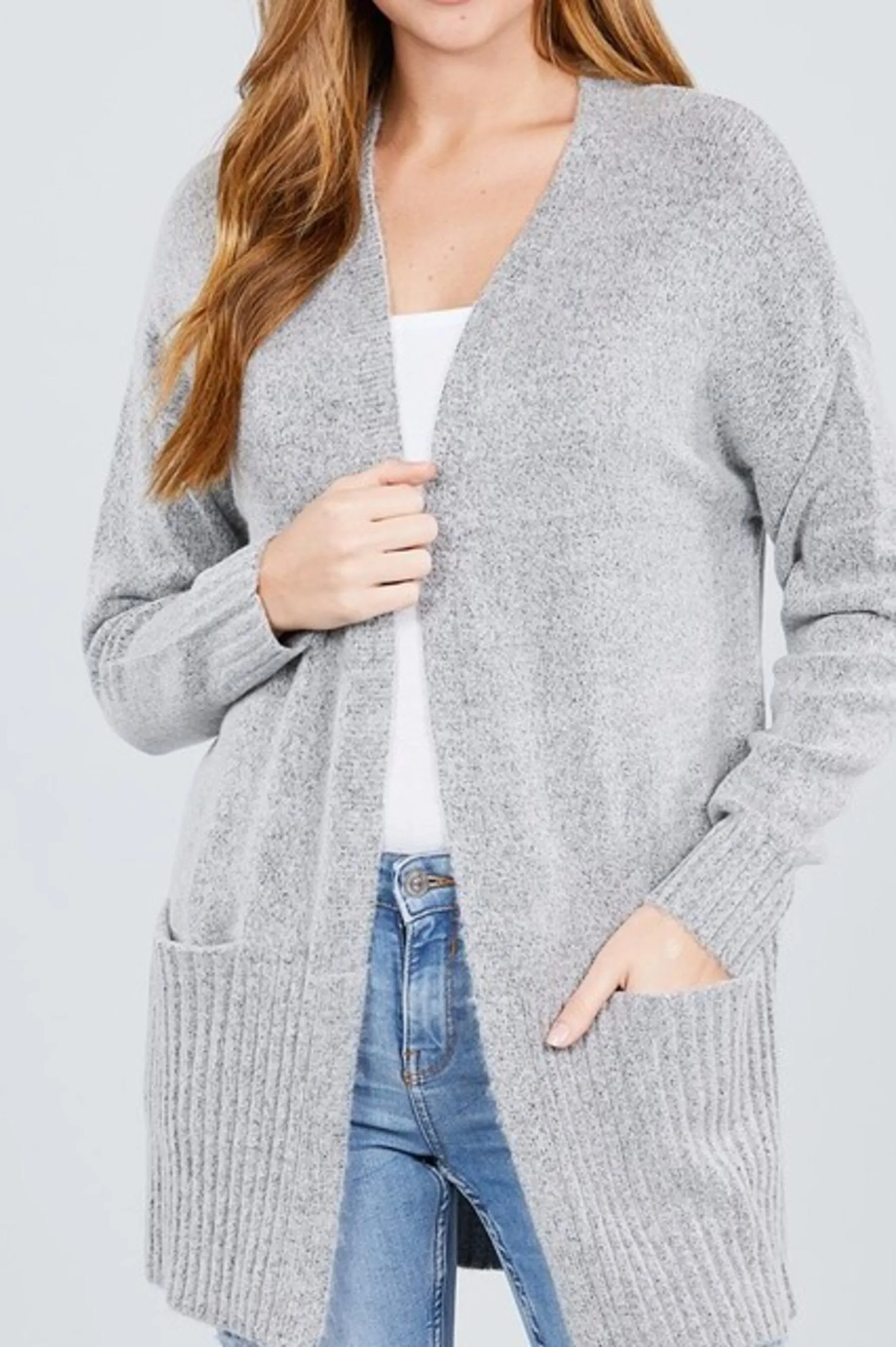 Women's Long sleeve open front swater cardigan with pocket