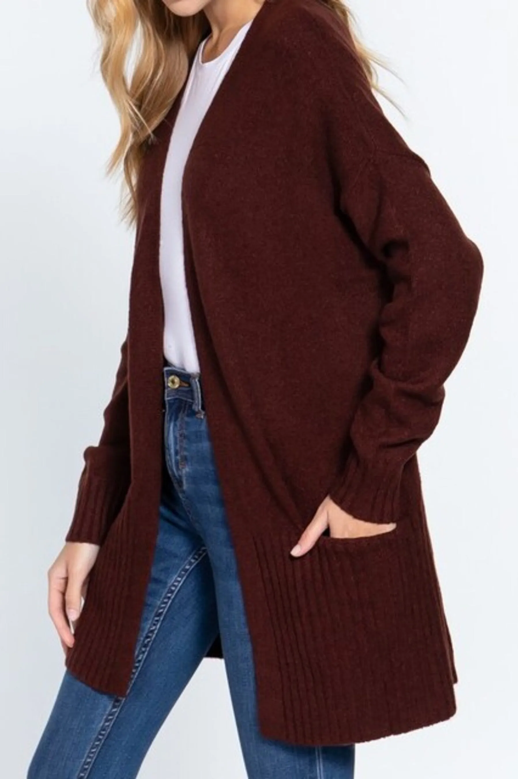 Women's Long sleeve open front swater cardigan with pocket