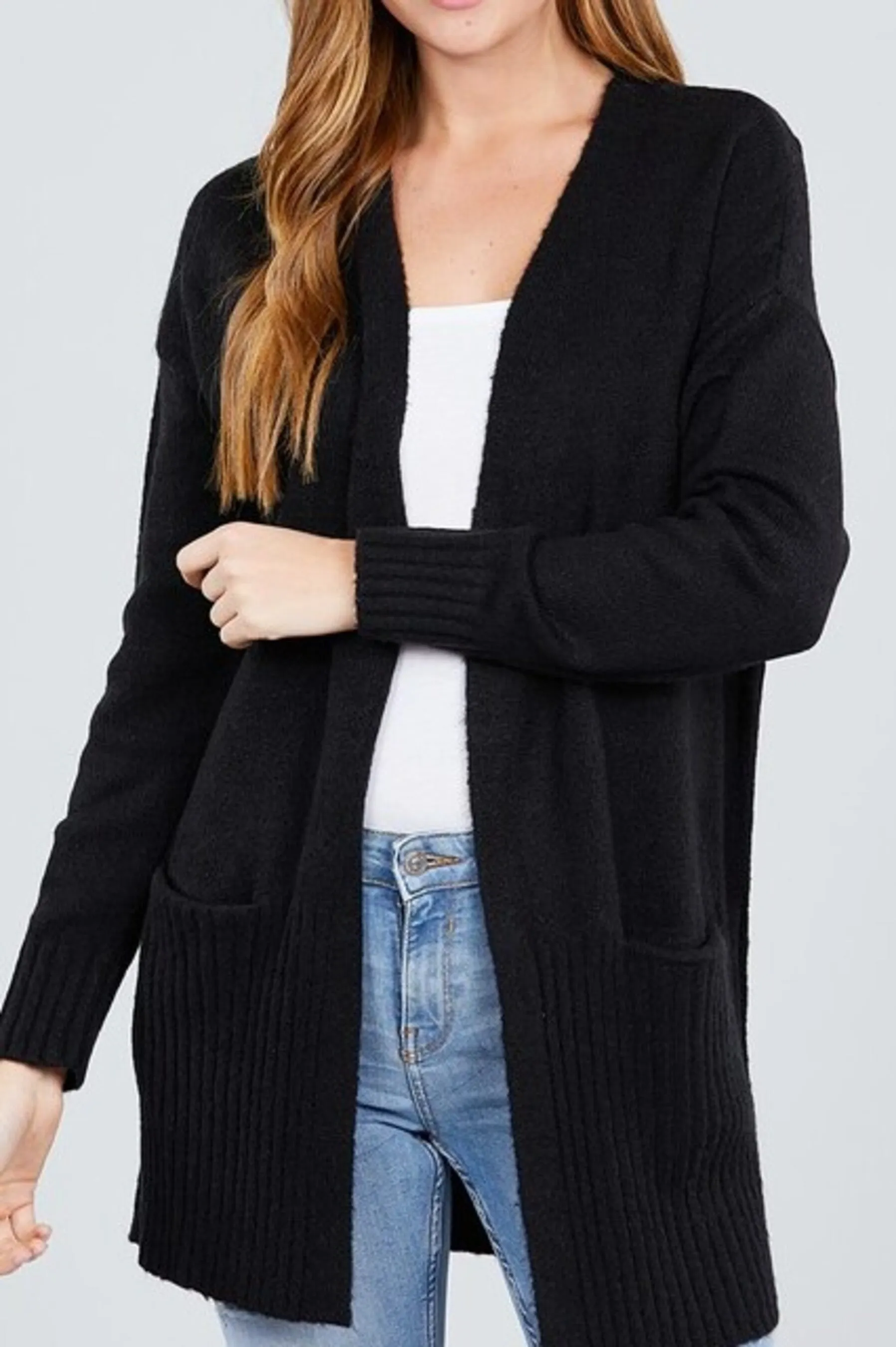 Women's Long sleeve open front swater cardigan with pocket