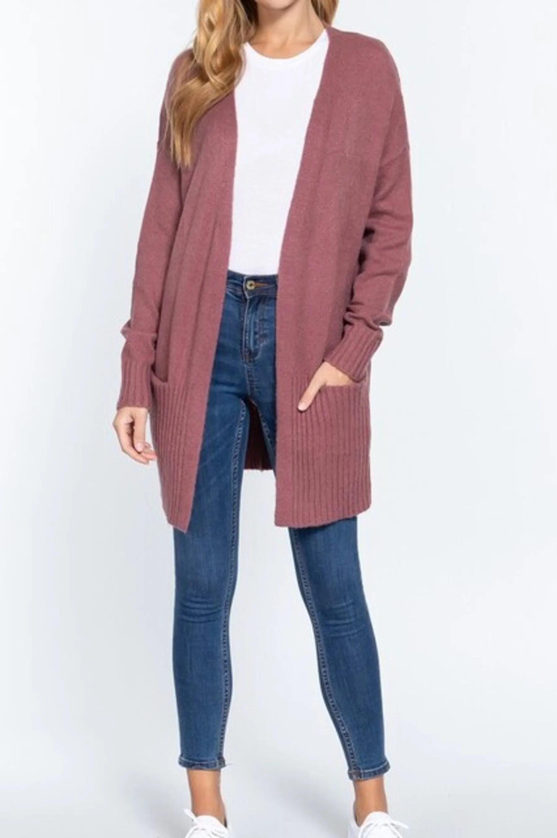 Women's Long sleeve open front swater cardigan with pocket