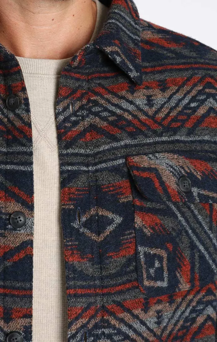 Wool Blend Patterned Shirt Jacket