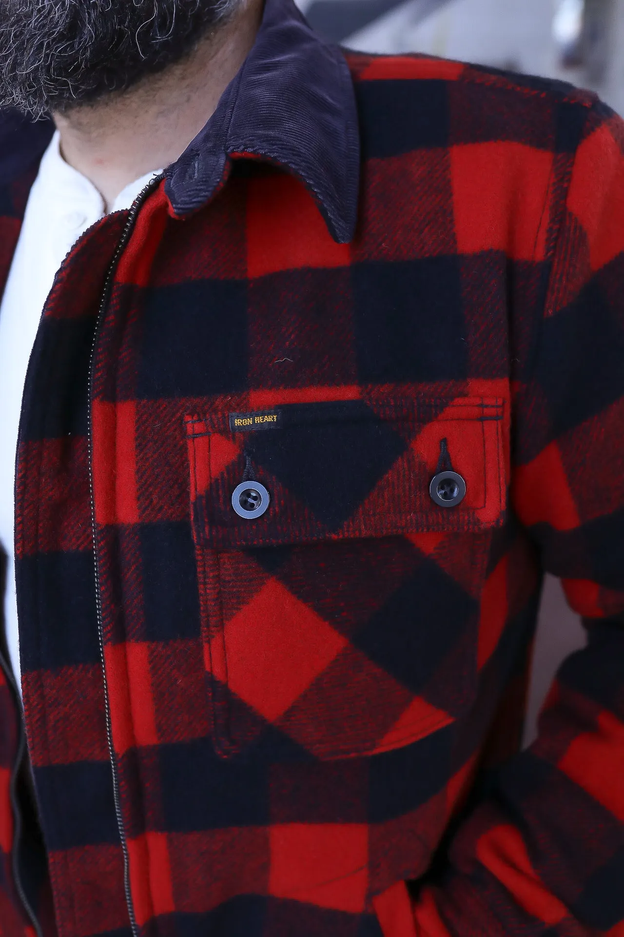 Wool Buffalo Check Bush Jacket - Red IHW-20-RED