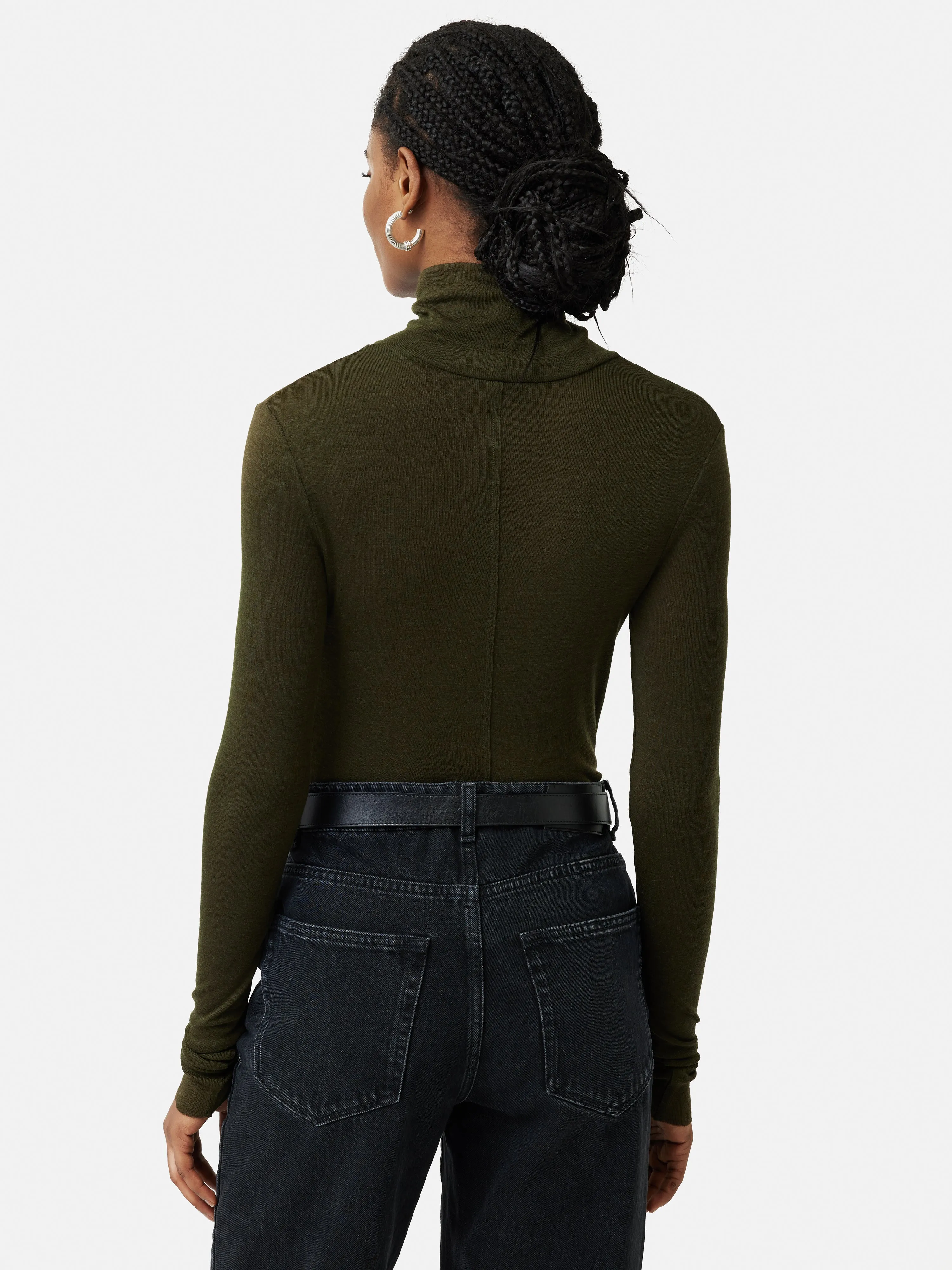 Wool Jersey Polo Neck Top | Khaki