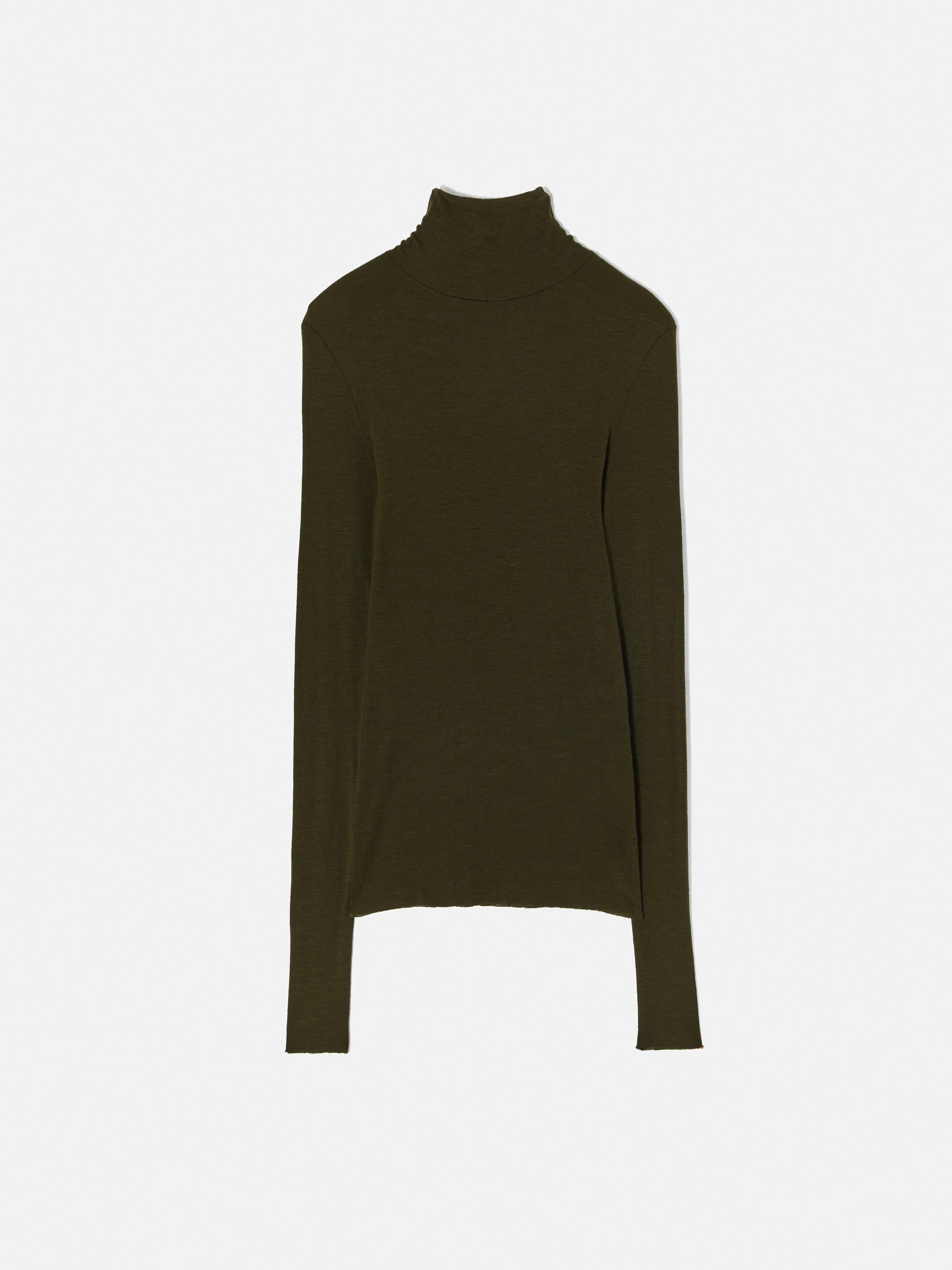 Wool Jersey Polo Neck Top | Khaki