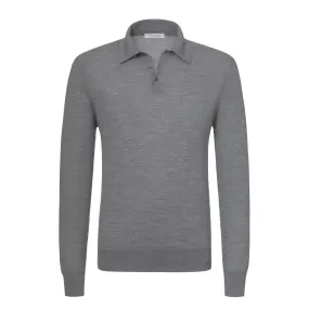 Wool Sweater Polo Shirt in Light Grey Melange