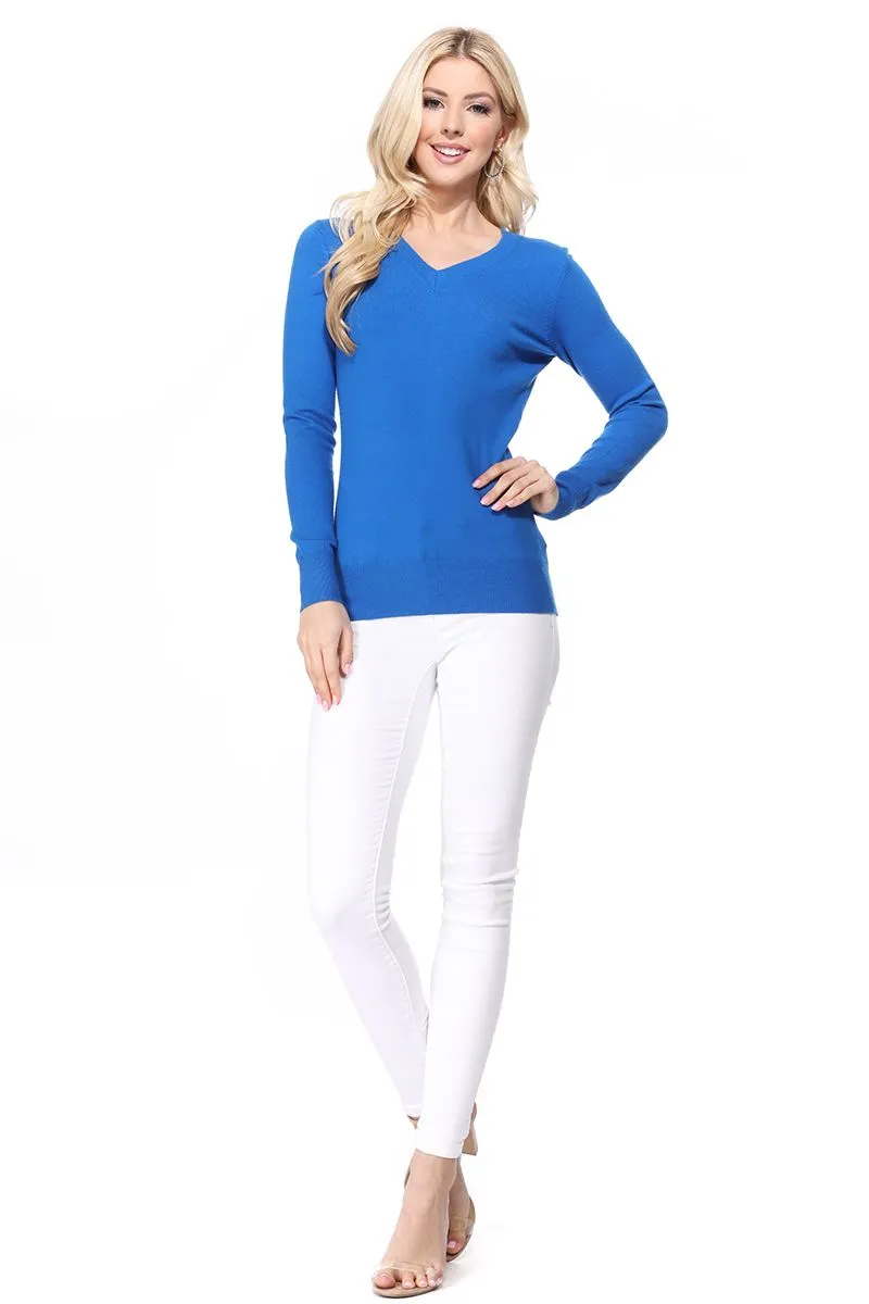 YEMAK Women's Long Sleeve V-Neck Basic Soft Knit T-Shirt Pullover Sweater MK5501 (S-XL)