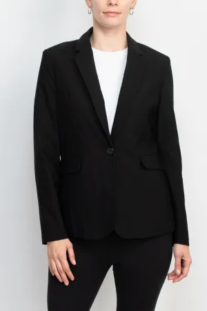 Zac & Rachel notched collar long sleeve one button closure scuba crepe blazer