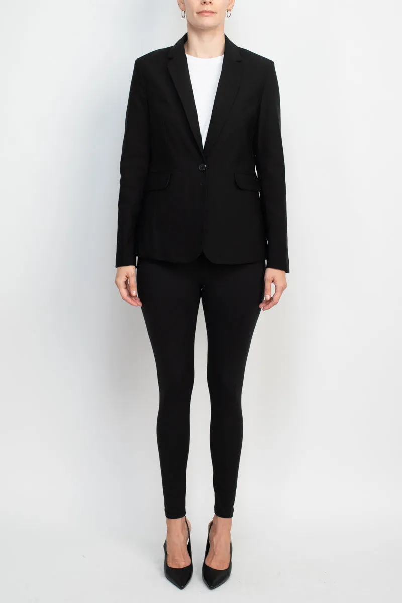 Zac & Rachel notched collar long sleeve one button closure scuba crepe blazer